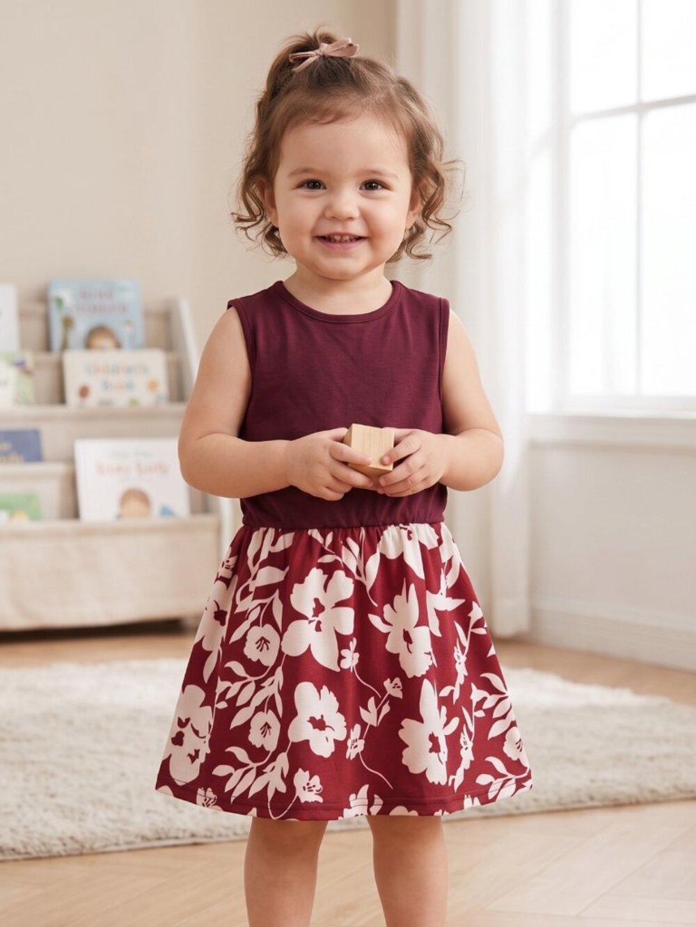 New Baby Girl Floral Burgundy Sleeveless Dress 18-24 Months